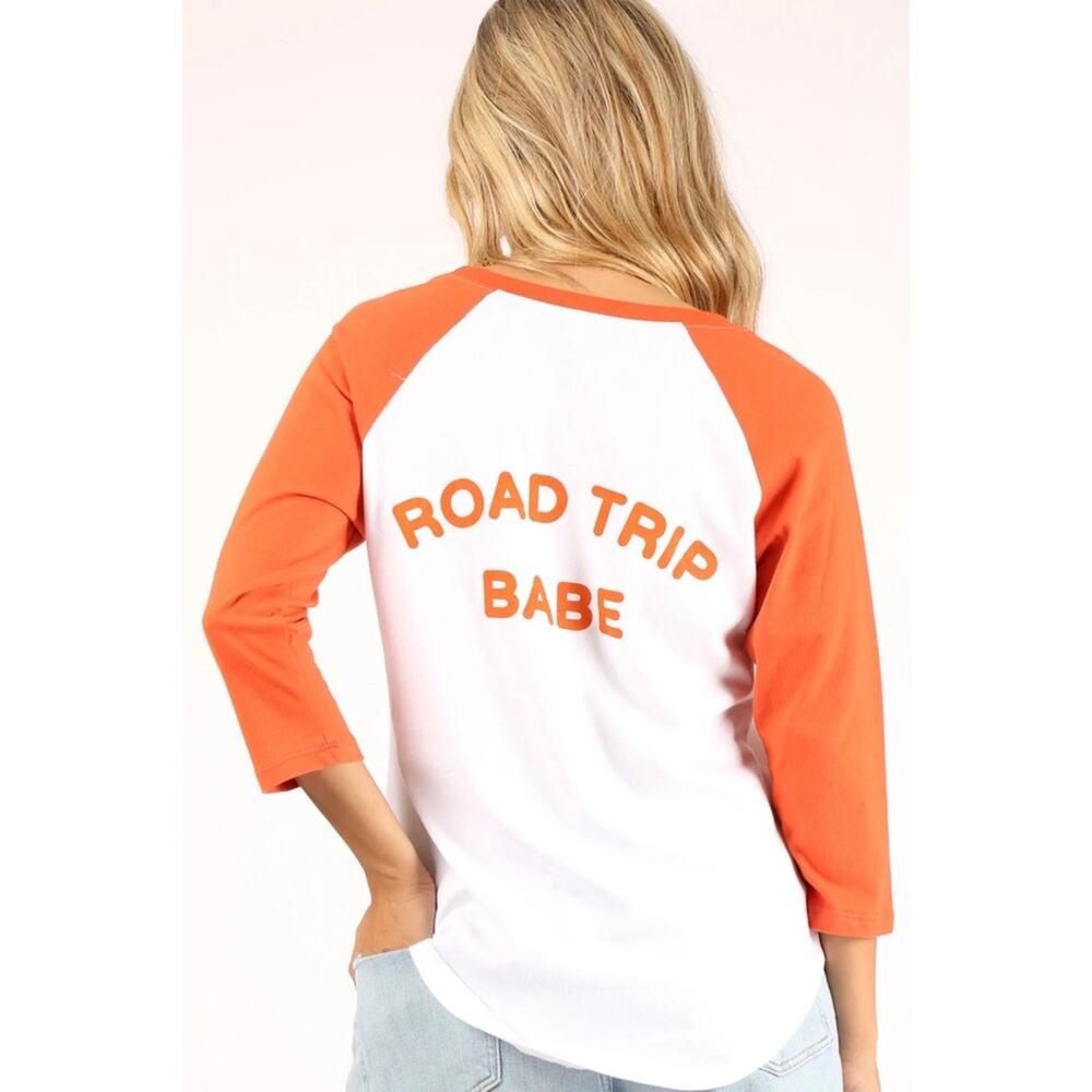 Prince Peter Collection Road Trip Babe Raglan Tee 3/4 sleeve top orange white